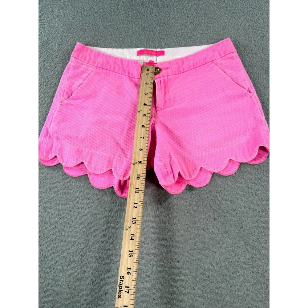 Lilly Pulitzer Buttercup Short Women 00 Pink Cotton Scalloped Hem Casual Stretch